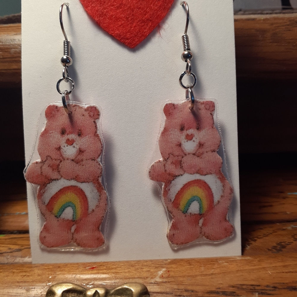 Cheer bear care bear earrings